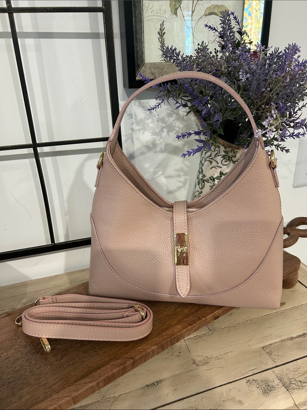 Blush Pink Shoulder Bag with Gold-Tone Hardware